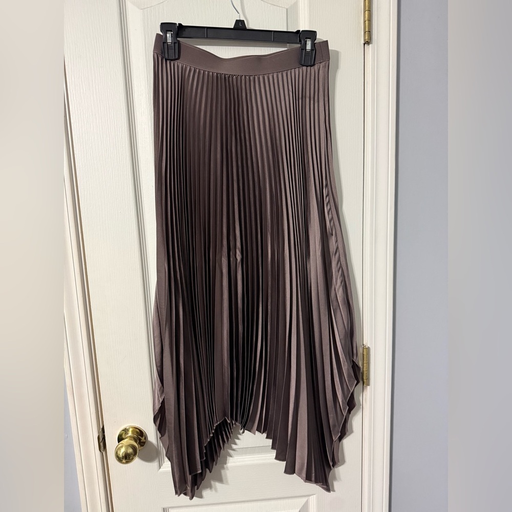 Mango Asymmetrical Pleated Skirt in Brown